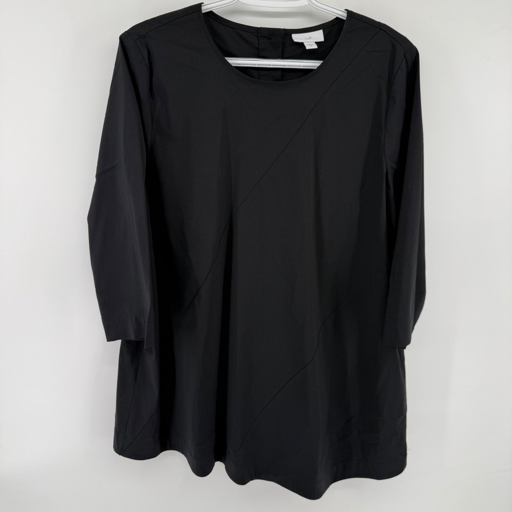 J. Jill Black Diagonal Seam Button Back‎ Tunic Top 3/4 Sleeve Womens Medium